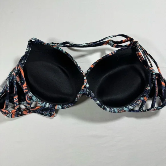 RELLECIGA Paisley Print Push Up Bikini Top - Black & Orange NWT Size Medium - Picture 2 of 8